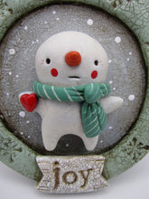 Snowman Christmas Ornament with Bells and lots of fine crackle - one of a kind