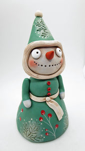 Christmas snowman snow gal in pine and holly dress