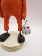 Halloween folk art candy corn man with spooky ghost charm