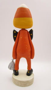 Halloween folk art candy corn man with spooky ghost charm