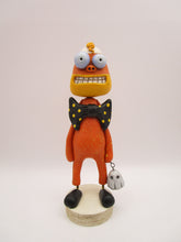 Halloween folk art candy corn man with spooky ghost charm