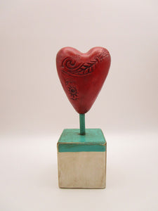 Large fine crackle red semi glossy heart mounted on wood base misc, spring or Valentine (Copy)