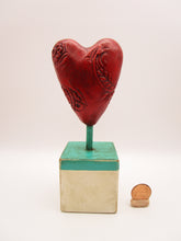 Large fine crackle red semi glossy heart mounted on wood base misc, spring or Valentine (Copy)