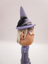 Halloween folk art cute witch with crow all in lavender tattered style dress