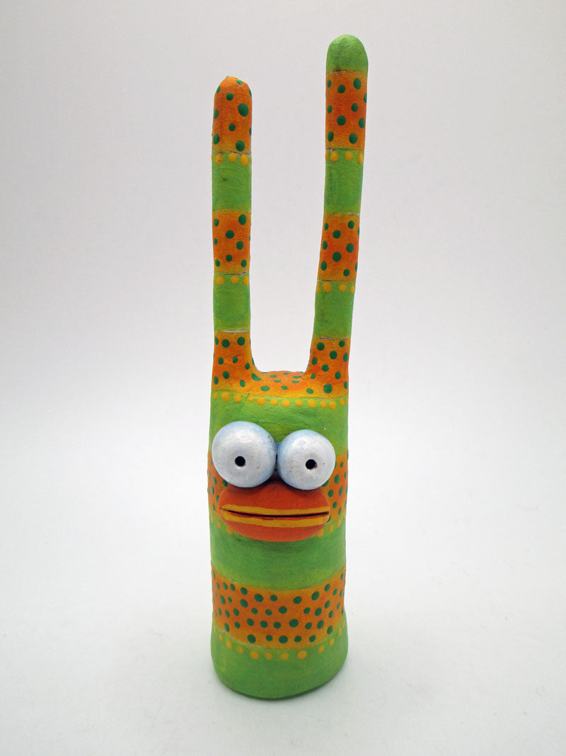 Monster bunny lime and orange with lots of dots