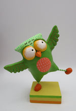 Spring folk art colorful dancing OWL lime and oranges