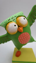 Spring folk art colorful dancing OWL lime and oranges