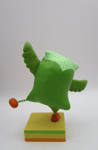 Spring folk art colorful dancing OWL lime and oranges