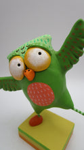 Spring folk art colorful dancing OWL lime and oranges