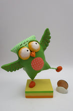 Spring folk art colorful dancing OWL lime and oranges