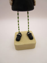 Halloween folk art Skeleton Skelly girl with bright lime bow dress