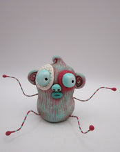 Monster folk art dark dark pink and teal monster with bendable arms and legs