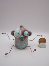 Monster folk art dark dark pink and teal monster with bendable arms and legs