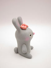 Spring folk art or Valentine folk art sitting grey bunny with bow