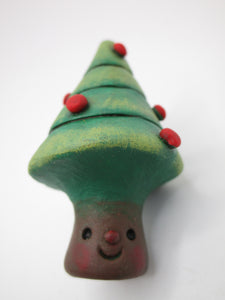 Tiny Christmas tree with happy face just 1.75 inches tall