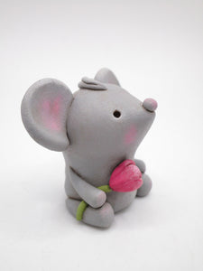 Valentines or spring time mouse with pink tulip flower