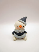 Christmas folk art small Snowman wearing elf outfit dark blue