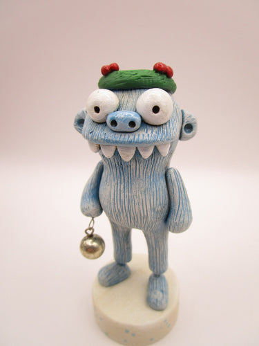 Christmas folk art YETI monster with vintage bobble ornament
