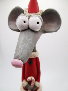 Christmas mouse wearing Santa Claus suit so long and lanky