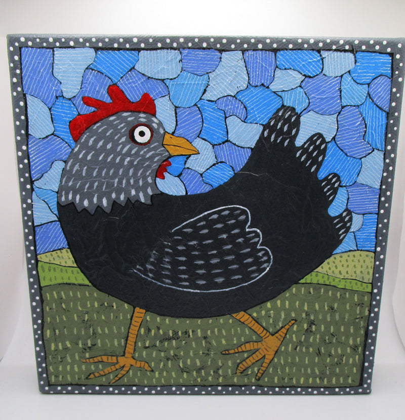 Chicken folk art painting 8 x 8 gallery style canvas
