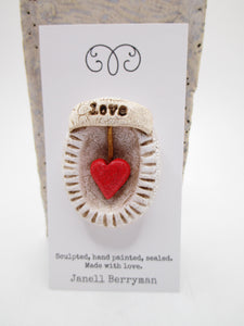 Pin - brooch with red heart LOVE ready to wear think Valentines? misc