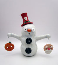 Christmas + Halloween folk art snowman with two masks