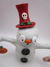 Christmas + Halloween folk art snowman with two masks