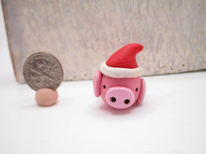 Mini pink piggy with Santa hat full body just 1.25 tall