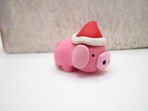 Mini pink piggy with Santa hat full body just 1.25 tall