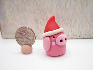 Mini pink piggy with Santa hat just 1.25 tall