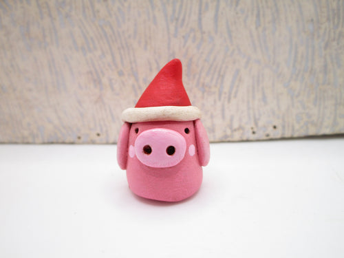 Mini pink piggy with Santa hat just 1.25 tall