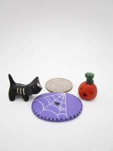 Halloween MINIATURE set with black bone kitty, rug and mini pumpkin