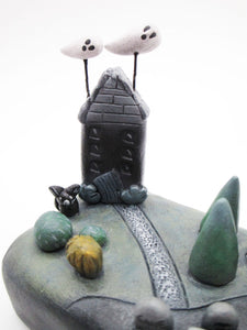 Halloween MINIATURE spooky outdoor scene with ghosts and haunted house