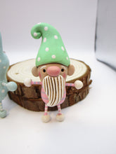 Easter folk art small gnome with minty green curled hat