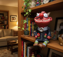 BIG monster coral pink textured character wearing jacket