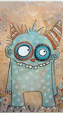 Monster painting - collage 8 x 10 canvas panel flowers and doodles