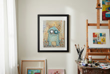 Monster painting - collage 8 x 10 canvas panel flowers and doodles