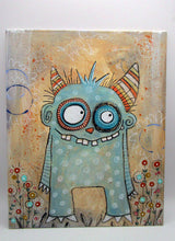 Monster painting - collage 8 x 10 canvas panel flowers and doodles