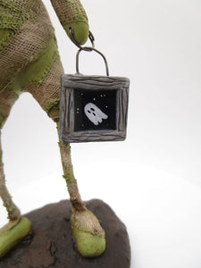 Halloween mummy man with ghost mini painting charm