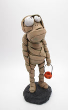 Halloween MUMMY character with little pumpkin bucket