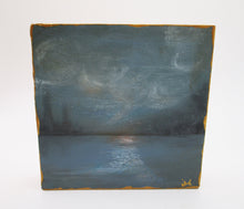Art block 4 x 4 and 1 inch thick dark lake scene - clouds lake brush water