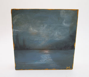 Art block 4 x 4 and 1 inch thick dark lake scene - clouds lake brush water