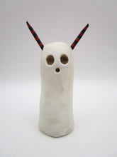 Halloween folk art spooky ghost with red and black horns