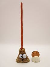 Halloween broom carved handle orange and beige