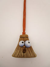 Halloween broom carved handle orange and beige
