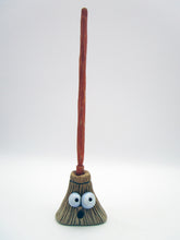 Halloween broom carved handle orange and beige