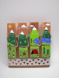 OUTDOOR camping scene clothes pin CLIPS set of 4 RED tent GREAT GIFT - MISC