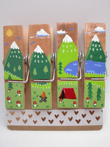 OUTDOOR camping scene clothes pin CLIPS set of 4 RED tent GREAT GIFT - MISC