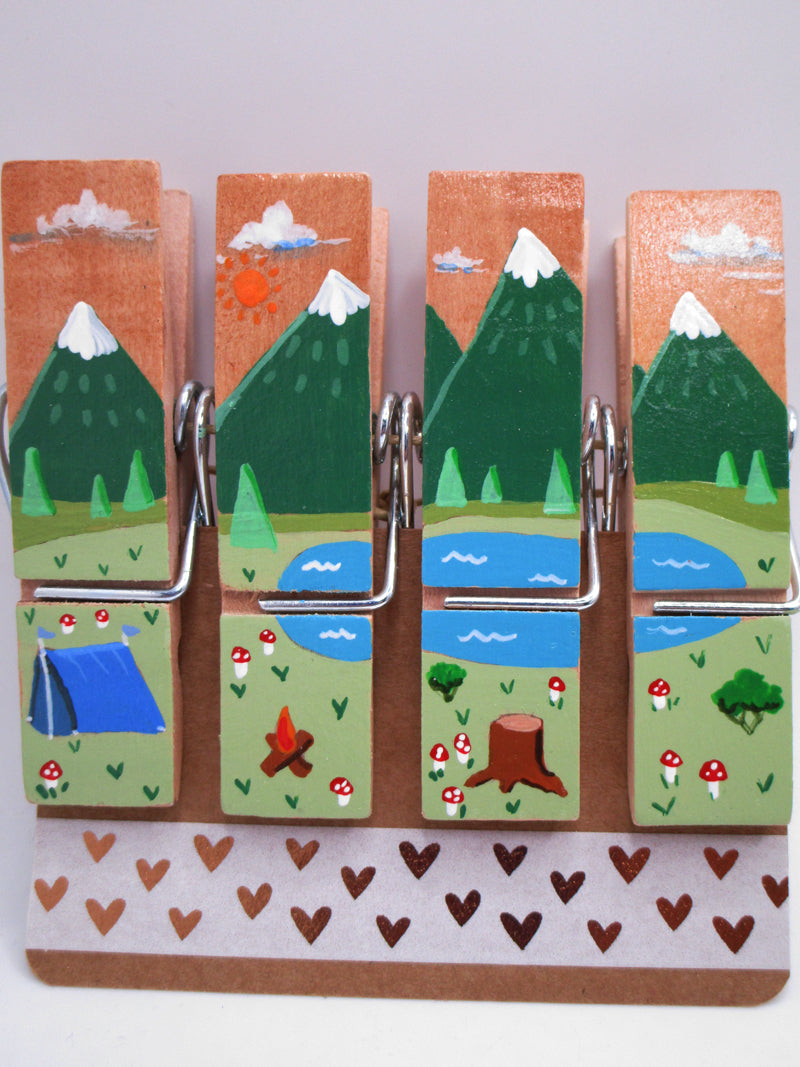 OUTDOOR camping scene clothes pin CLIPS set of 4 BLUE tent GREAT GIFT - MISC