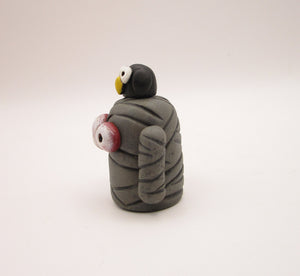 Halloween folk art small mummy man with owl on his head